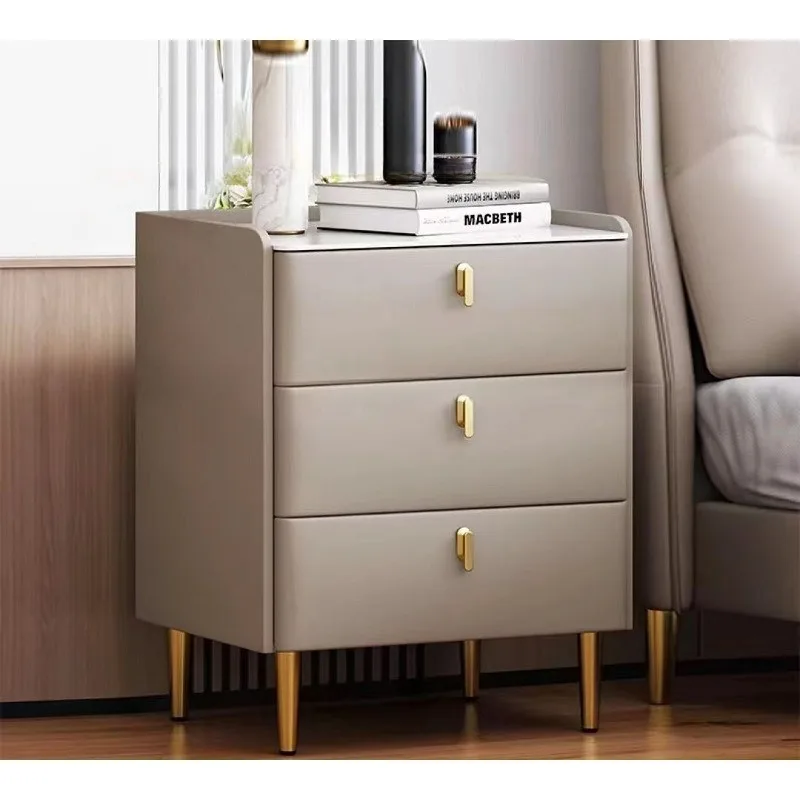 Three-draw simple modern light luxury high-end bedside table household rock slab locker small Italian bedside storage cabinet