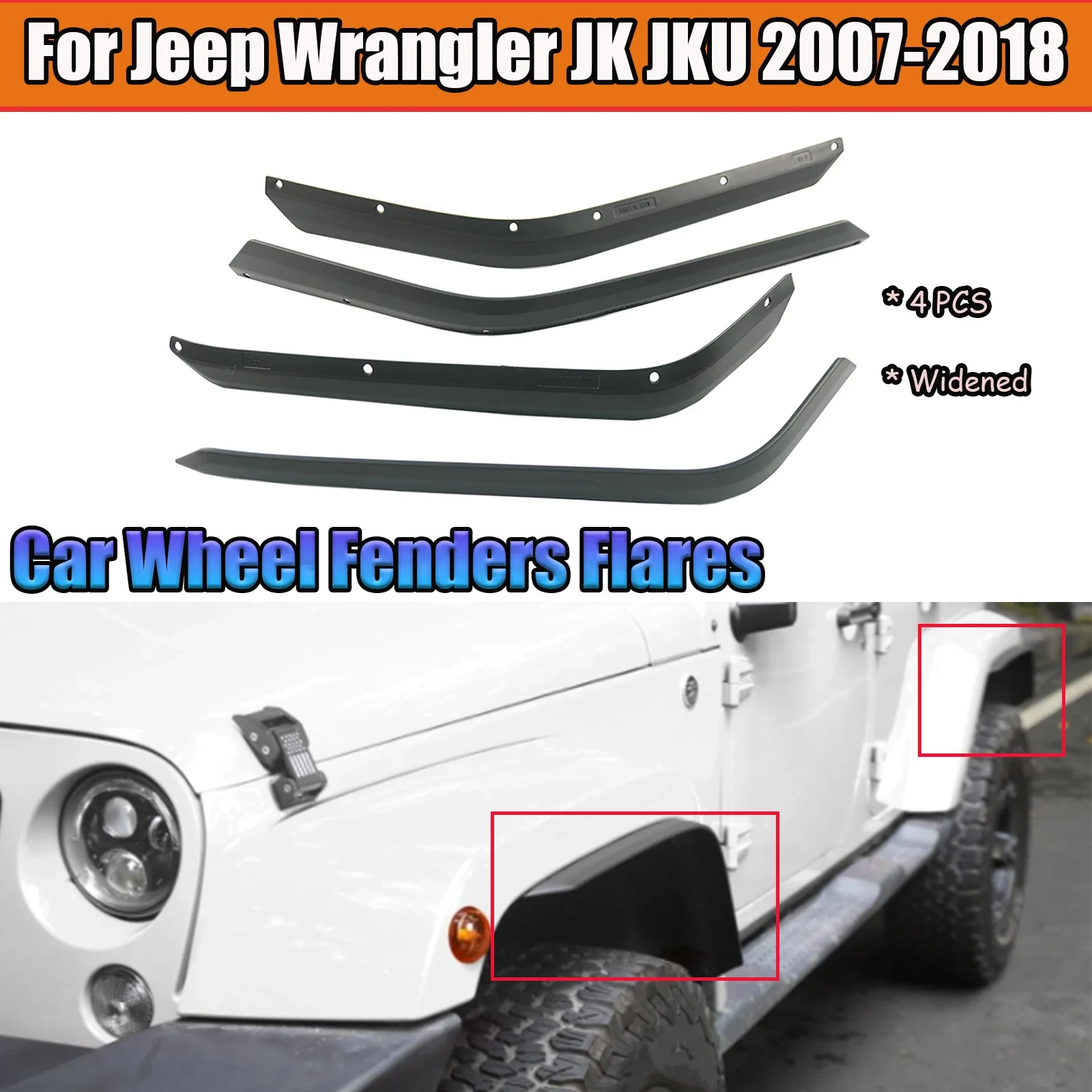 For Jeep Wrangler JK JKU 2007 2008 2009 2010 2011-2018 A Set Of Wheel Fenders Flares Widened Cars Accessories Body Kit Black