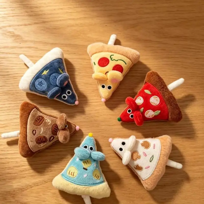 Cute Pizza Mouse Plush Keychain Creative Food Plushie Doll Bag Pendant Funny Rat Stuffed Toy For Friends Birthday Gift Kawaii
