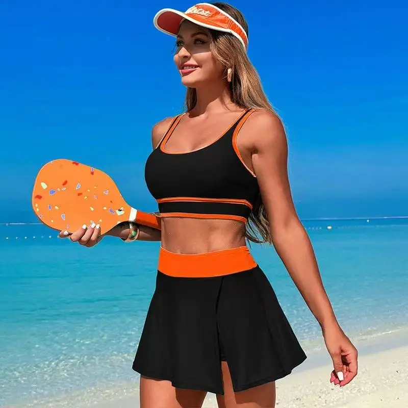 Women'S High Waisted Bikini Sets Sporty Two Piece Swimsuits Split Swimwear 2pc Color Block High Cut Bathing Suits Summer Bikinis