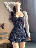 Mini vestido ajustado con tiras picantes para mujer, pareo de playa para mujer, moda de otoño, recién llegados, estampado Floral francés, definido en la cintura