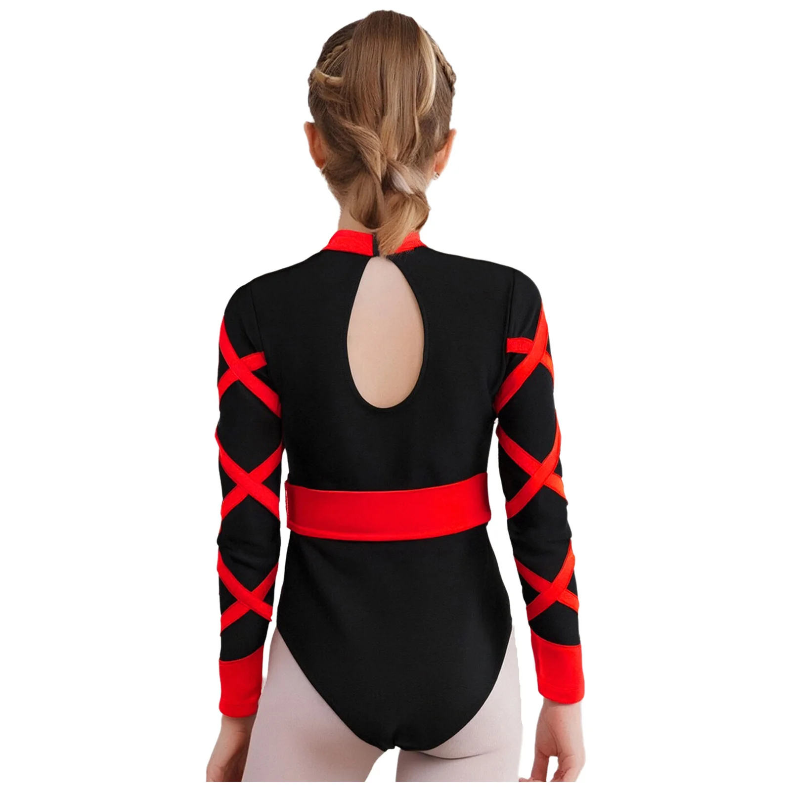 Body per bambina, stile cinese, balletto, ginnastica, danza, nodo, bottoni, colletto alla coreana, body con cintura, manica lunga, abbigliamento da ballo