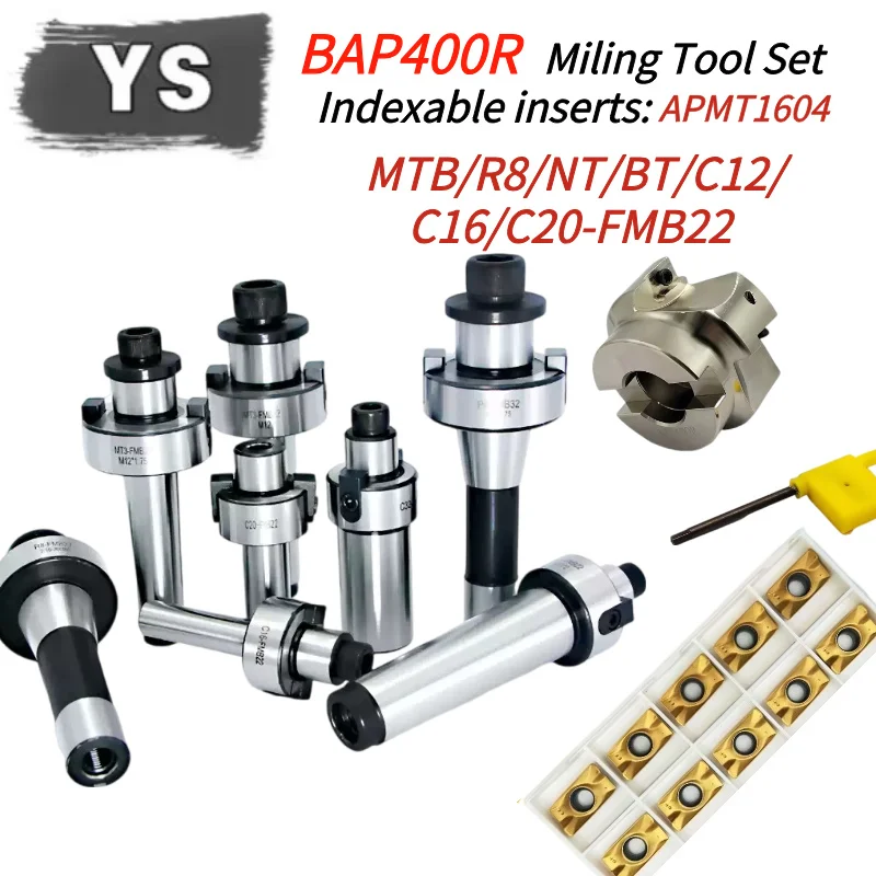 

1set MT2 MT3 MT4 R8 BT30 NT40 FMB22 Face Endmill Holders BAP400R Clamped CNC Cutting Milling Cutter Head Carbide Insert APMT1604