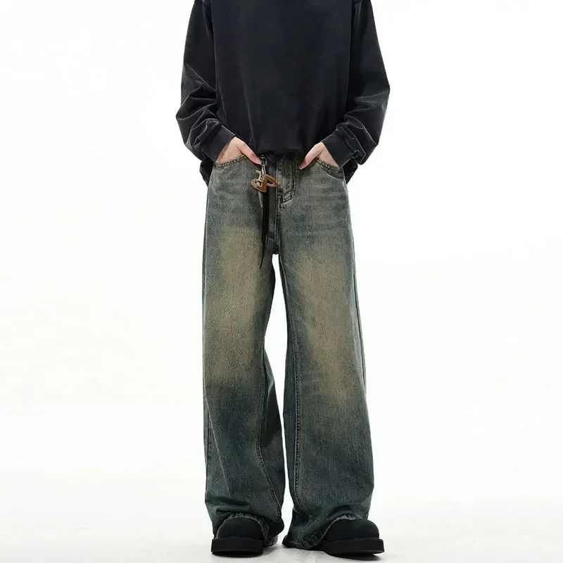 

European and American Men's New Straight Tube Pants for Spring, Casual, Versatile, High Street Style Washed Denim Jeans.