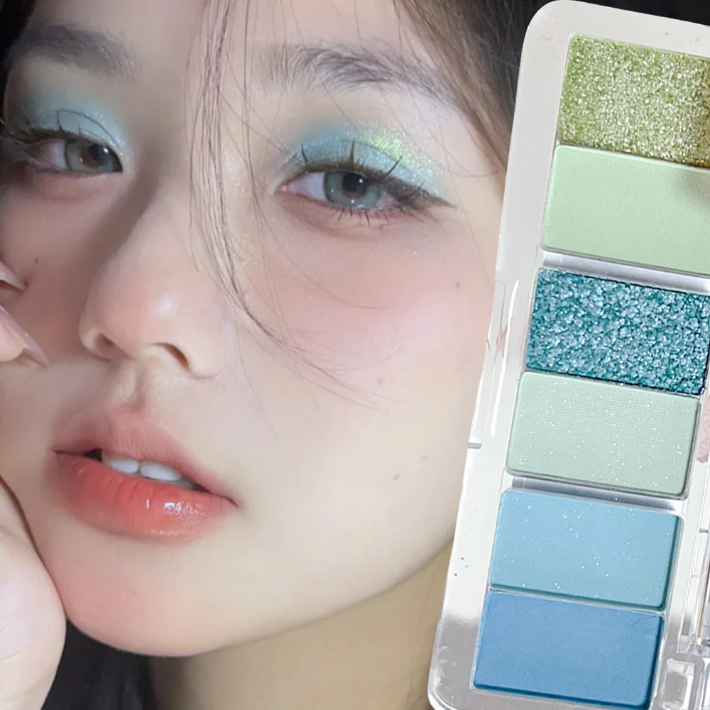 Sequins Green Blue Eyeshadow Palette Matte Pearlescent Waterproof Lasting Glitter Shiny Eye Shadow Pigments Korean Eyes Makeup