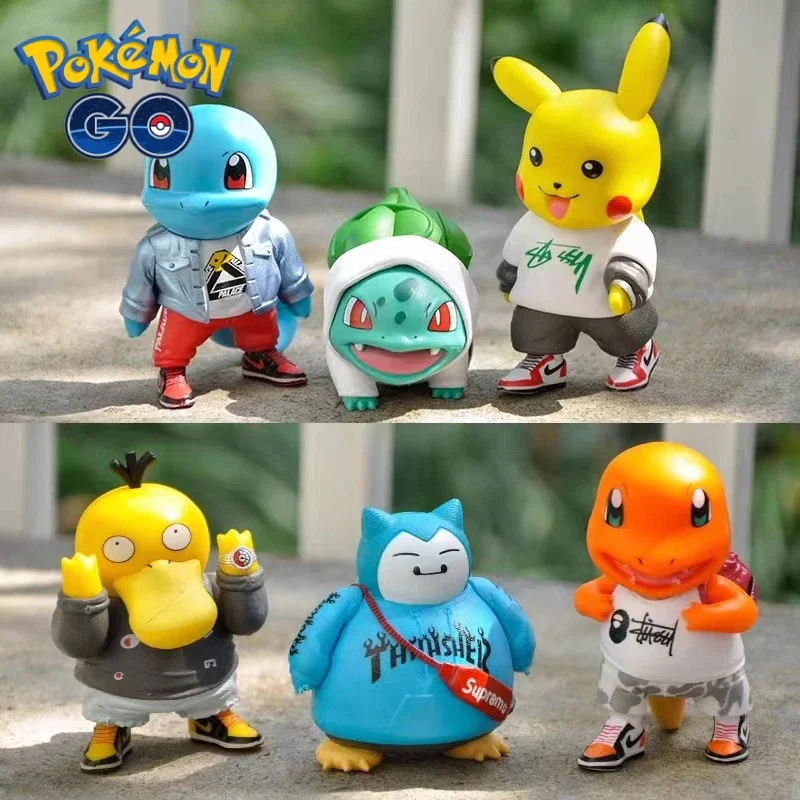 6Pcs Set Pikachu Dress Up Figure Toy Charmander Psyduck Squirtle Bulbasaur Snorlax Anime Figures Toys Model