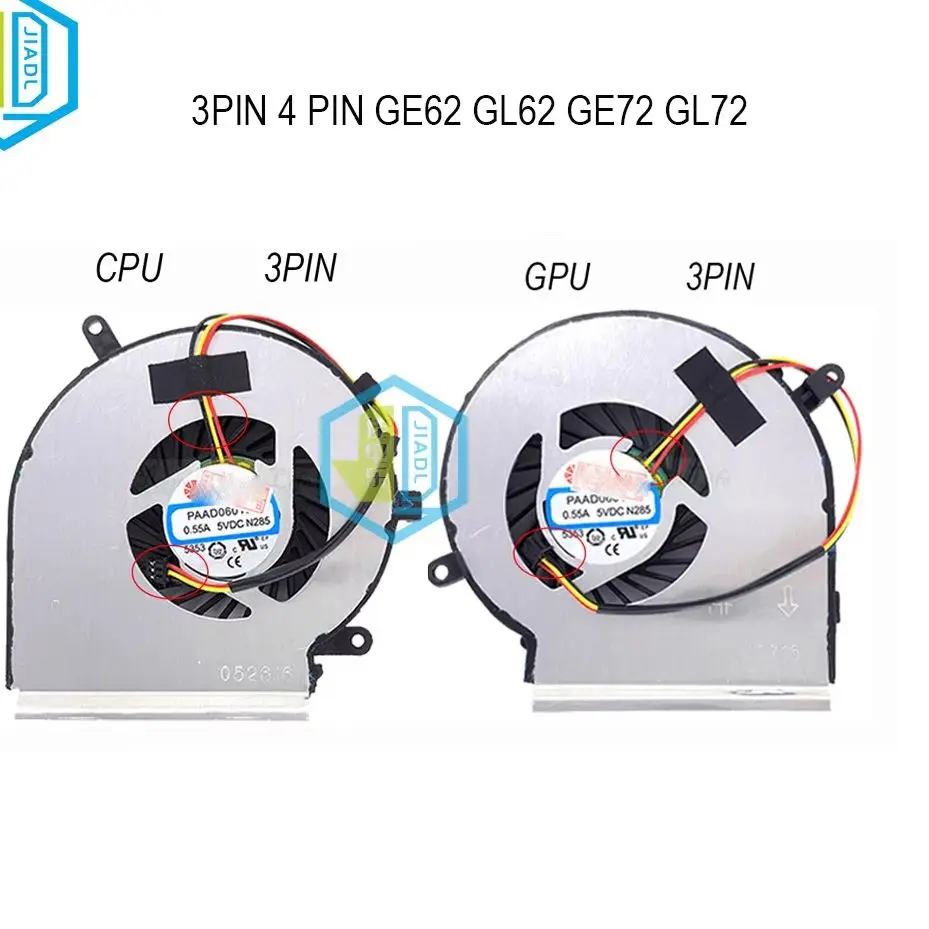 Nouvel Ordinateur Portable CPU GPU Ventilateur De Refroidissement Refroidisseur pour MSI GE62 GL62 GE72 GL72 GP62 GP72 PE60 PE70 GE62VR GE72VR GP62MVR 3 4 Broches PAAD06015SL