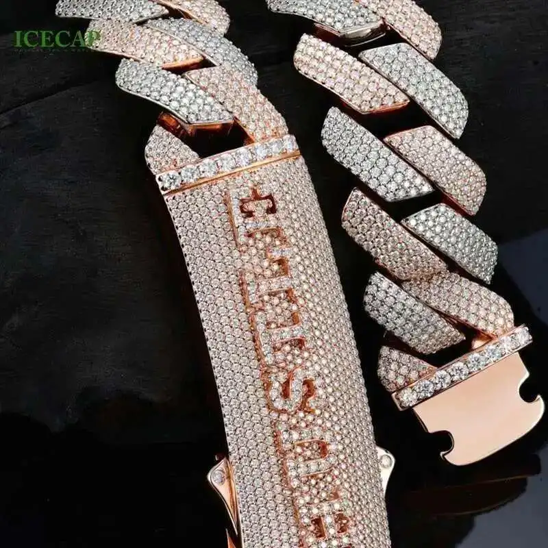 

Custom Hip Hop Jewelry 20mm Vvs Moissanite Miami Cuban Link Chain 925 Silver 2 Tone Diamond Cuban Chain Necklace for Men