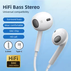 Auriculares con cable, media oreja, HiFi, Bass Music, manos libres, tipo C, 3,5mm, con micrófono, para Samsung, Xiaomi, tabletas y portátiles