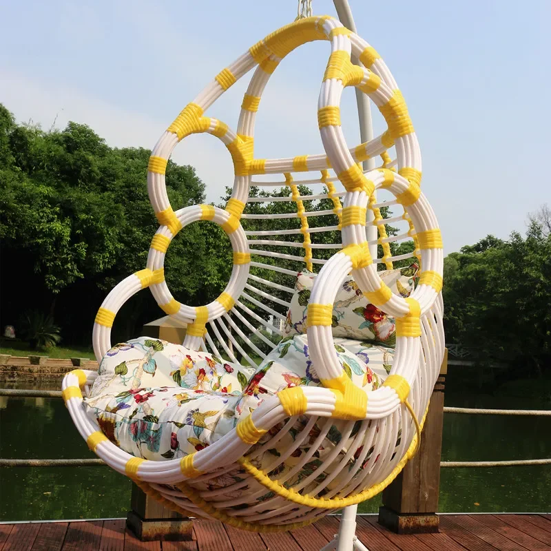 Rattan Hanging Chair Adult Wrought Iron Rocking Cradle Bird Nest Swing Indoor Outdoor Balcony Hammock Seat for Home Garden