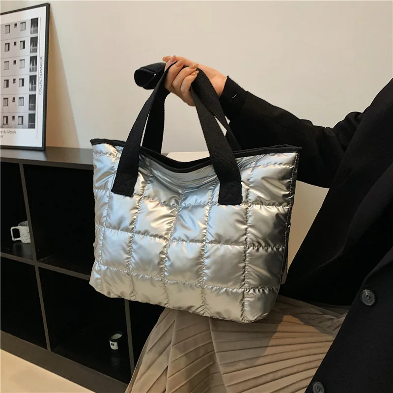 Large Capacity Space Cotton Tote Bag For Women Winter Shoulder Bag High Quality Down Handbag Casual Ladies Handle Bag Clutch sac