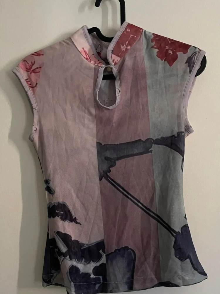 Aesthetic Yabi Hottie Goth Dark Top Y2k Subculture Print Sleeveless Slim T-shirt Women Female Summer Chic Hollow Out Design Tops