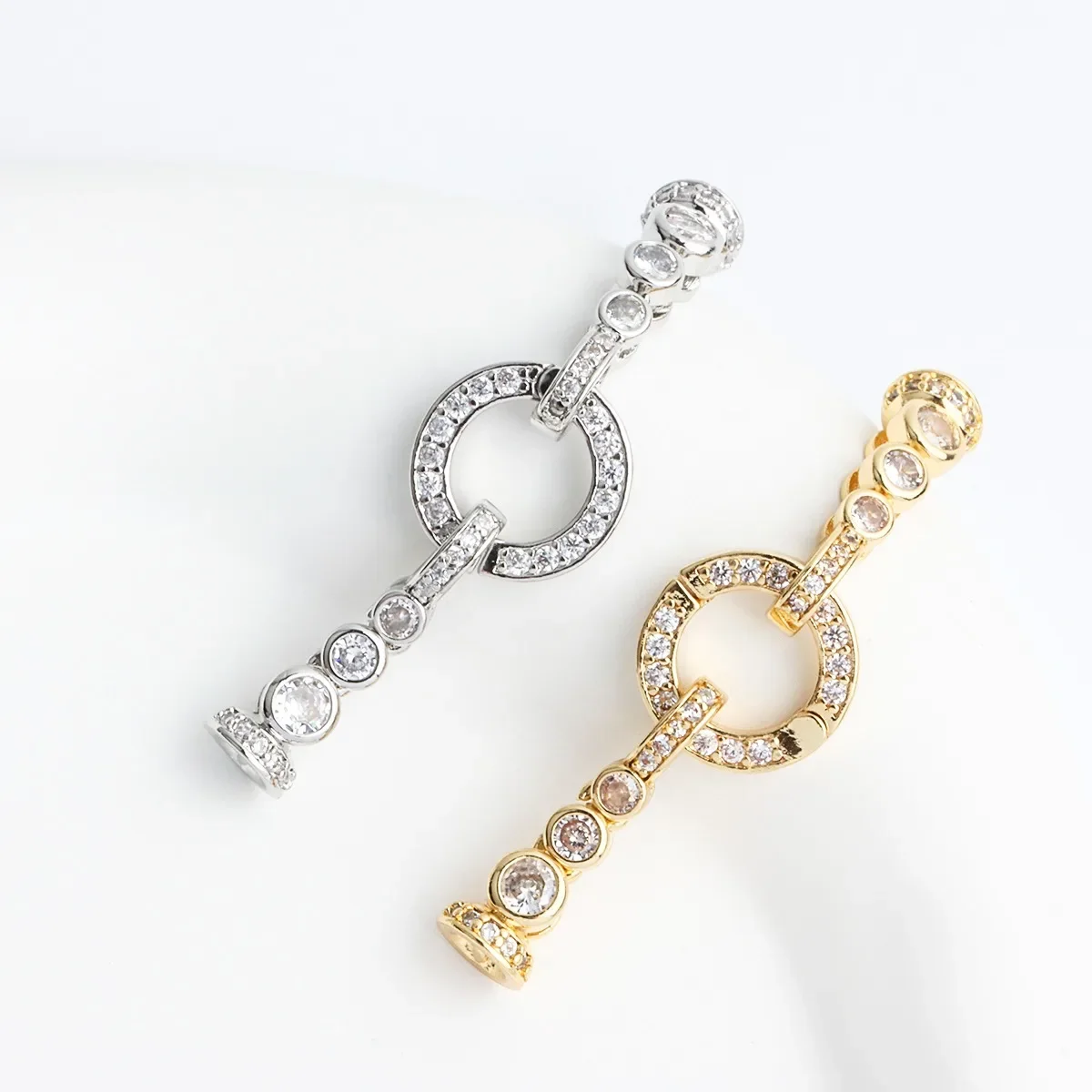 

18K Real Gold Plated with Zircon Round Extended Double-ended Buckle Jade Bead String Finishing Buckle DIY Jewelry Accessories