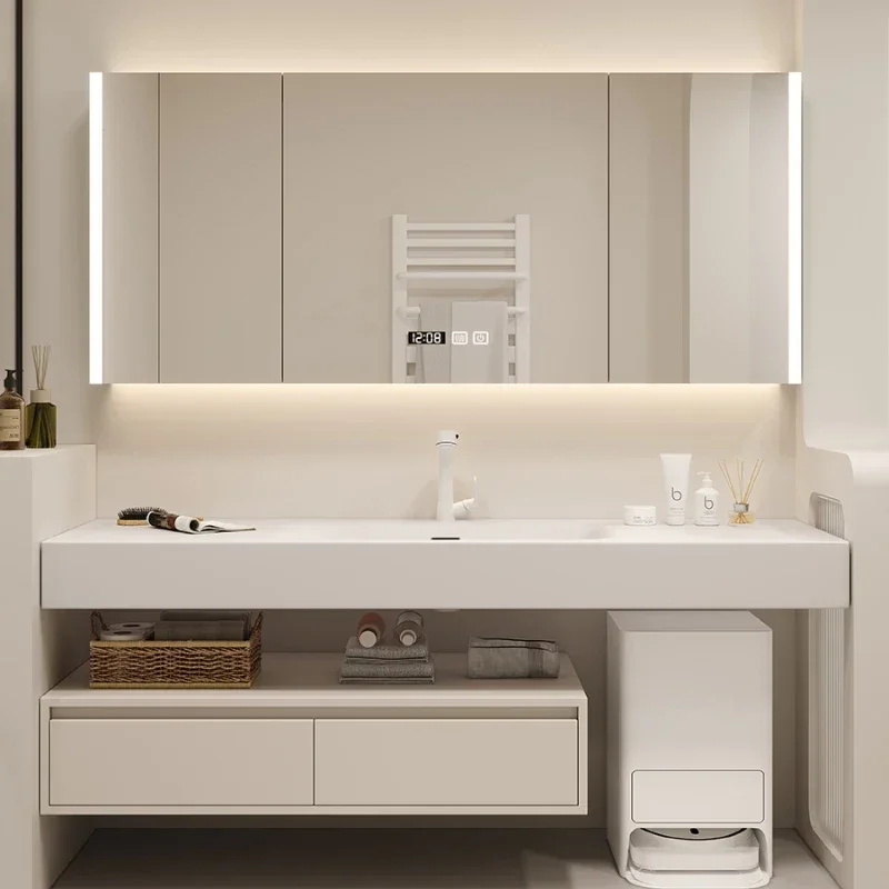 

DuPont Corian Integrated Basin Skin Sense Oak Bathroom Cabinet Combination Sweeping Robot Wash Table Pool