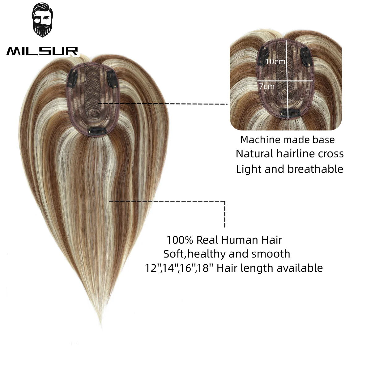 توبر الشعر البشري للنساء ذوات الشعر الرقيق الناعم | مصممة لتغطية Alopecia Areata، ناعمة وخالية من التشابك #3