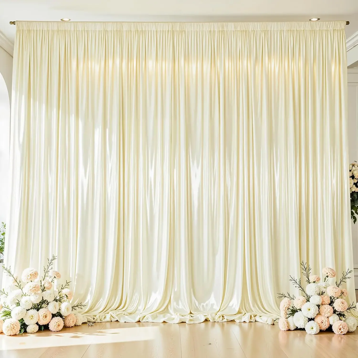 

Green Backdrop Satin Fabric Curtain Drapes Curtains with Rod Pockets for Living Room Ceremony Prom Stage Decoration Silky Soft