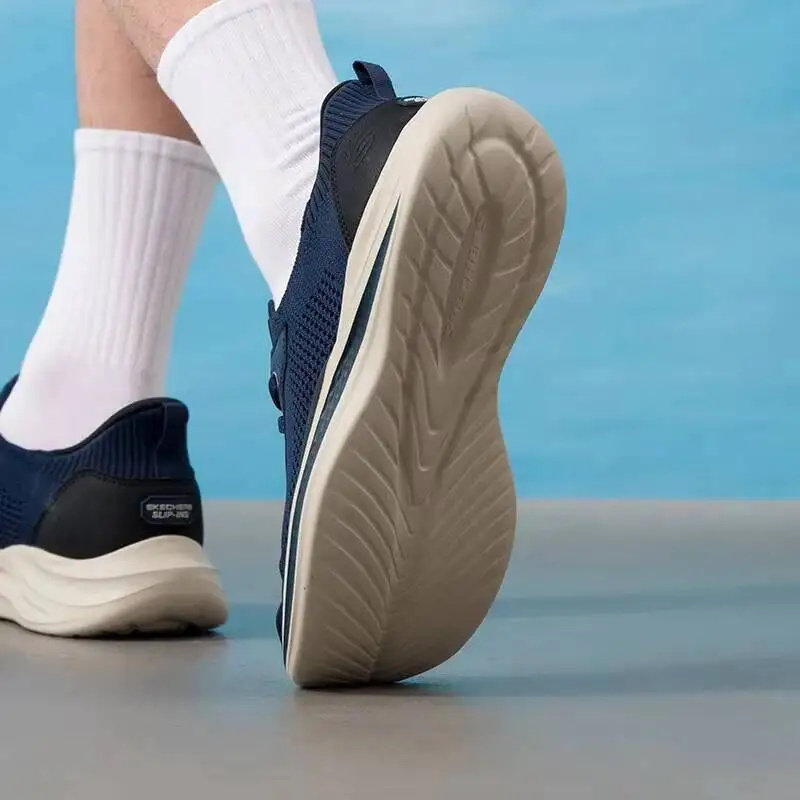Skechers Men Slip-Ins Walking Shoes 211086-Nvy Navy Breathable Knit Cushion Lightweight Outdoor Gym Athletic Sneakers