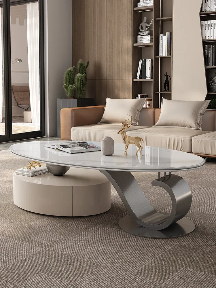 light luxury high-end marble ultra-microcrystalline stone oval coffee table