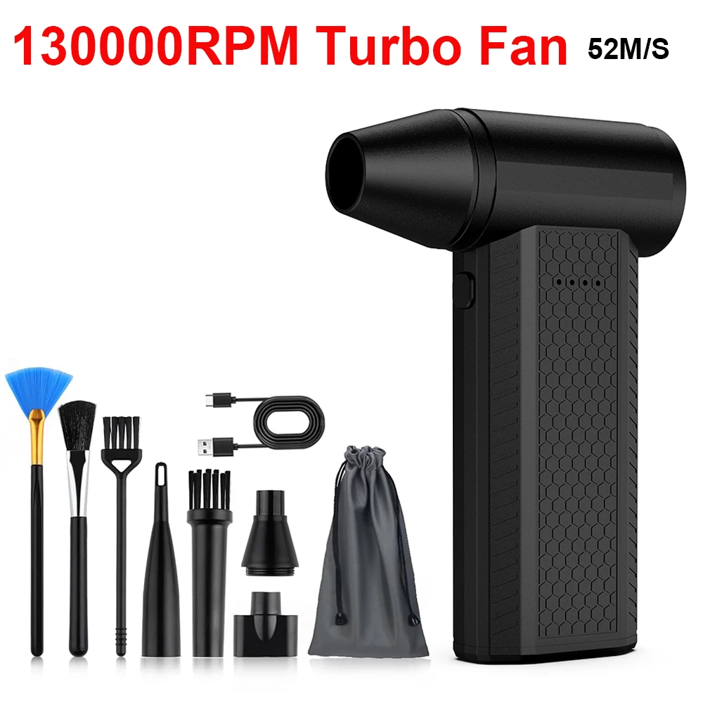 130000RPM Electric Air Duster Turbo Fan Powerful Air Blower Vacuum Dust Cleaner Type-C Charging 52m/s Brushless Turbo Jet Blower