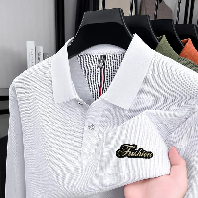 100%cotton spring autumn new fashion letter long sleeve polo busines casual skin friendly breath men first choice versatile top