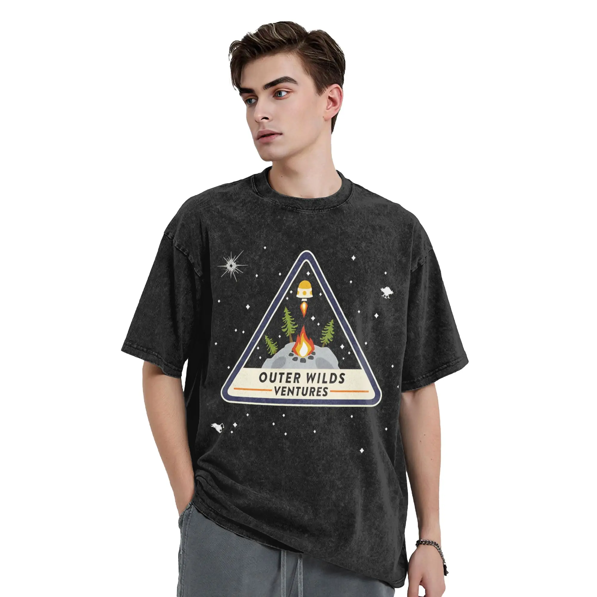 Outer Wilds Ventures Patch  Washed T-Shirt  Vintage 100% Cotton Tees O Neck Short Sleeve T Shirt 4XL 5XL Tops