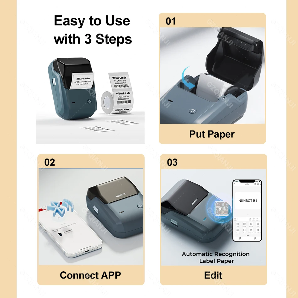 Niimbot B1 Draagbare Etikettenmaker Voor Mobiele Draadloze Bluetooth Label Tape Papierrol Zelfklevende Stickerprinters Inkless Divers