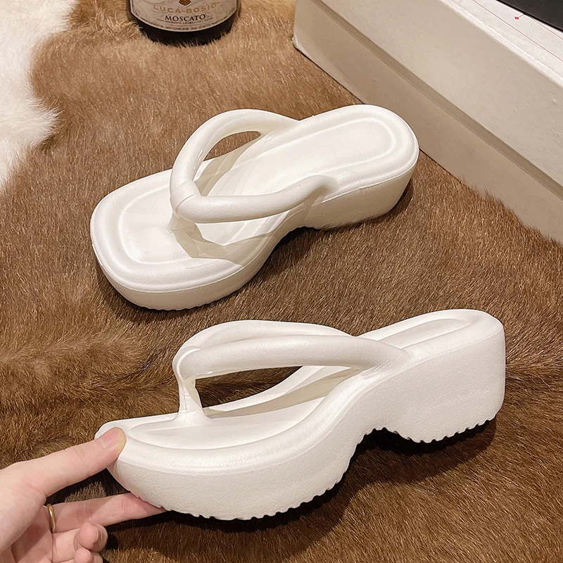 Women\'s Wedges Flip Flops 2024 Summer Fashion Clip Toe Platform Slippers Women Light Soft Sole Slides Non-slip Sandals Woman