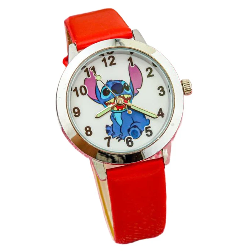 Miniso Anime Cartoon Disney Stitch Ronde Quartz Jongens Meisjes Student Horloge Kinderen Lederen Riem Horloge Kinderen Kerstcadeaus