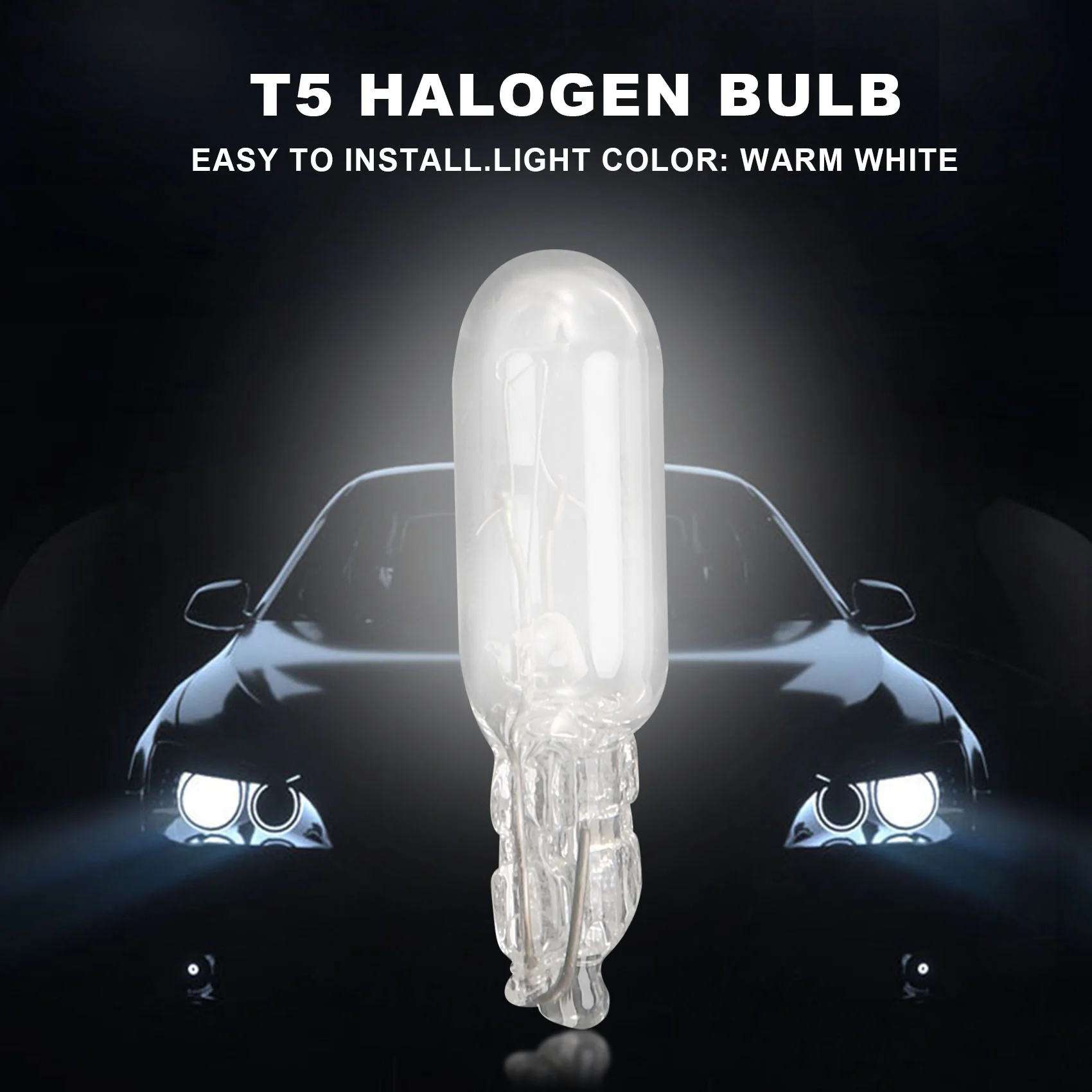 

10Pcs T5 17 86 206 286 Halogen Bulb Car Instrument Panel Lamp Auto Wedge Dashboard Lamp 1.2W 12V Light Source Warm White-A61E