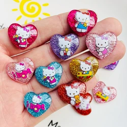 20 Pcs New Cartoon Kitten Rhinestone Heart-Shaped Resin Scrapbook Diy Jewellery Hairpin Decorate Accessories A93