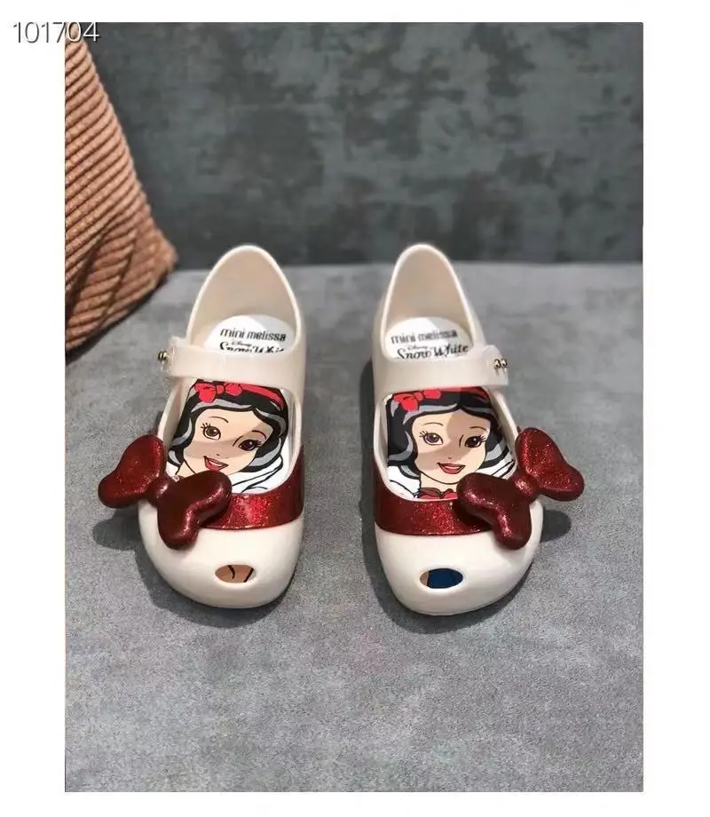 Disney Snow White Cosplay scarpe per bambini fragrante Snow White Side Bow Soft Soled Jelly pantofole per bambini per scarpe da bambina