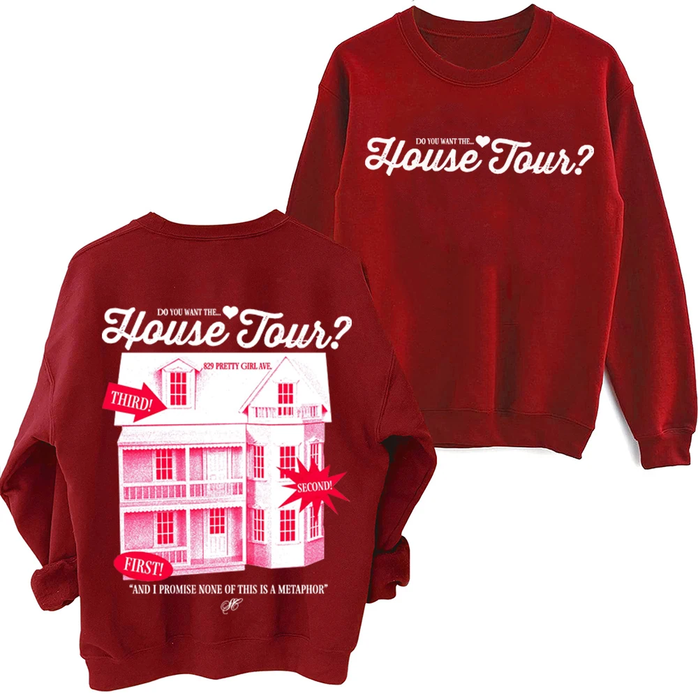 سويت شيرت سابرينا كاربنتر هاوس تور هاراجوكو بياقة دائرية وأكمام طويلة وقلنسوة كبيرة الحجم #6