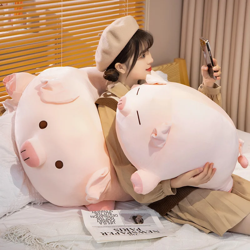 Adorable Lying Pig Plush Pillow Premium Soft Fluffy Stuffed Animal Toy Cuddly Huggable Sofa Bed Cushion Cozy Toy Kids Women Gift