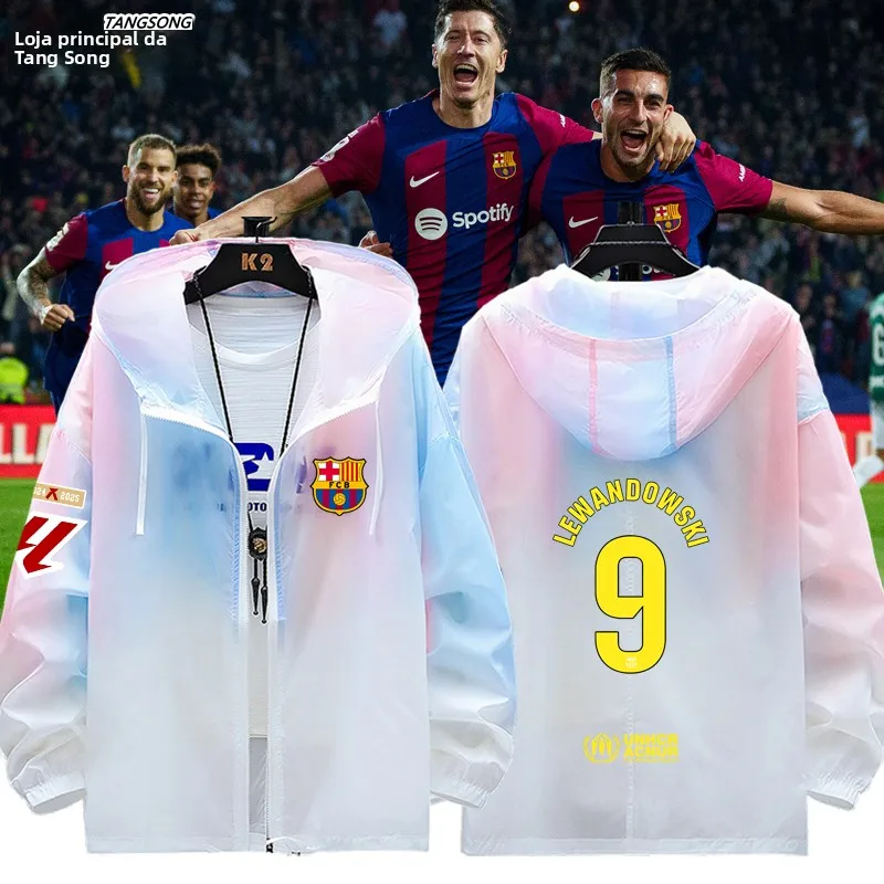 Jaqueta de Proteção Solar para Futebol Barcelona La Liga 2526 Lewandowski Pedri Masculina Fena Roupa Externa Respirável L...