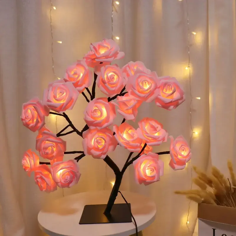 LED Rose Flower Tree Lights, USB Table Lamp, Fairy Leaf Night Light, Home Party, Natal, Casamento, Decoração do quarto, Bonito