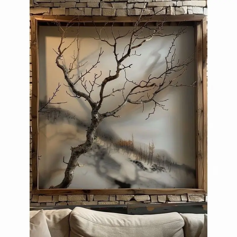 Hanging painting living room dining room entrance log decoration painting antique background wall famous wabi sandy wind wall
