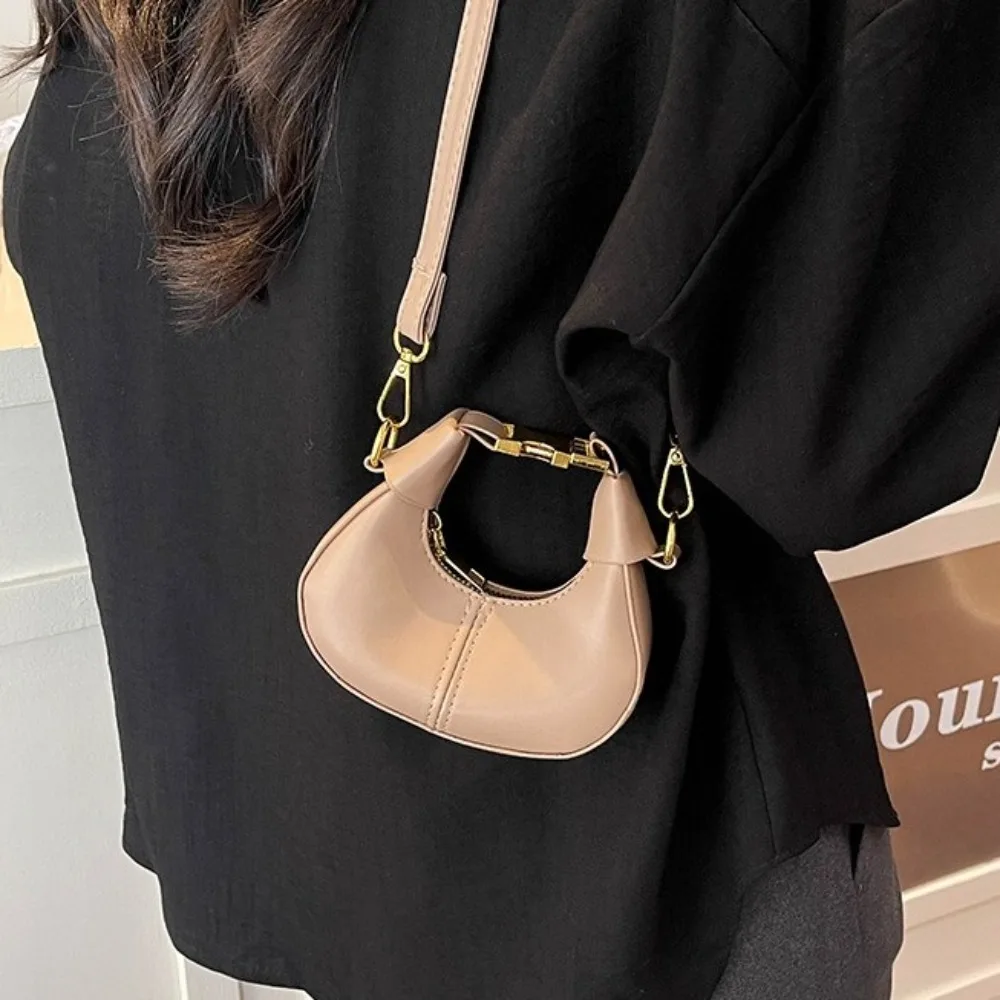

Portable Y2K Pu Leather Handbag Minimalist Style Half-moon Crossbody Bag Solid Color Single Shoulder Crescent Bag Girl