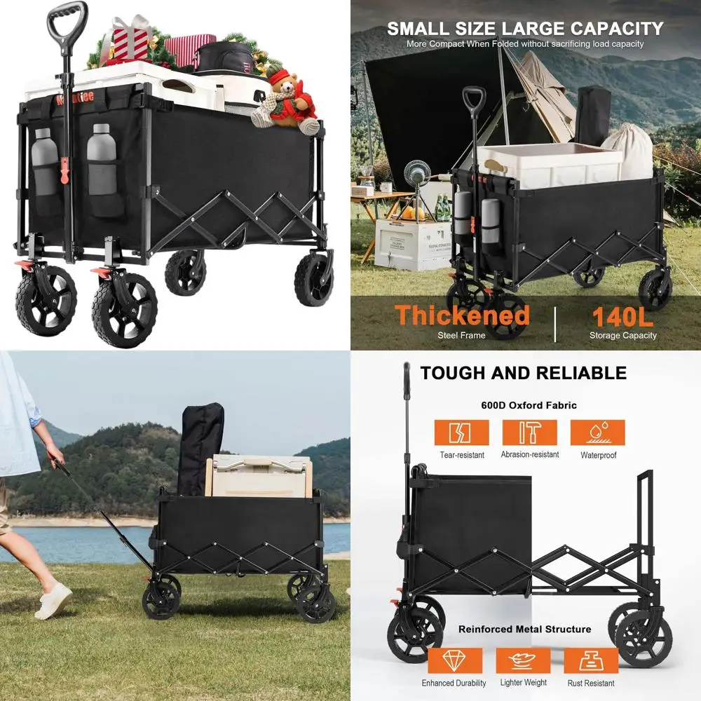 

Складная универсальная тележка большой вместимости, идеально подходит для покупок, кемпинга и занятий спортом, черная