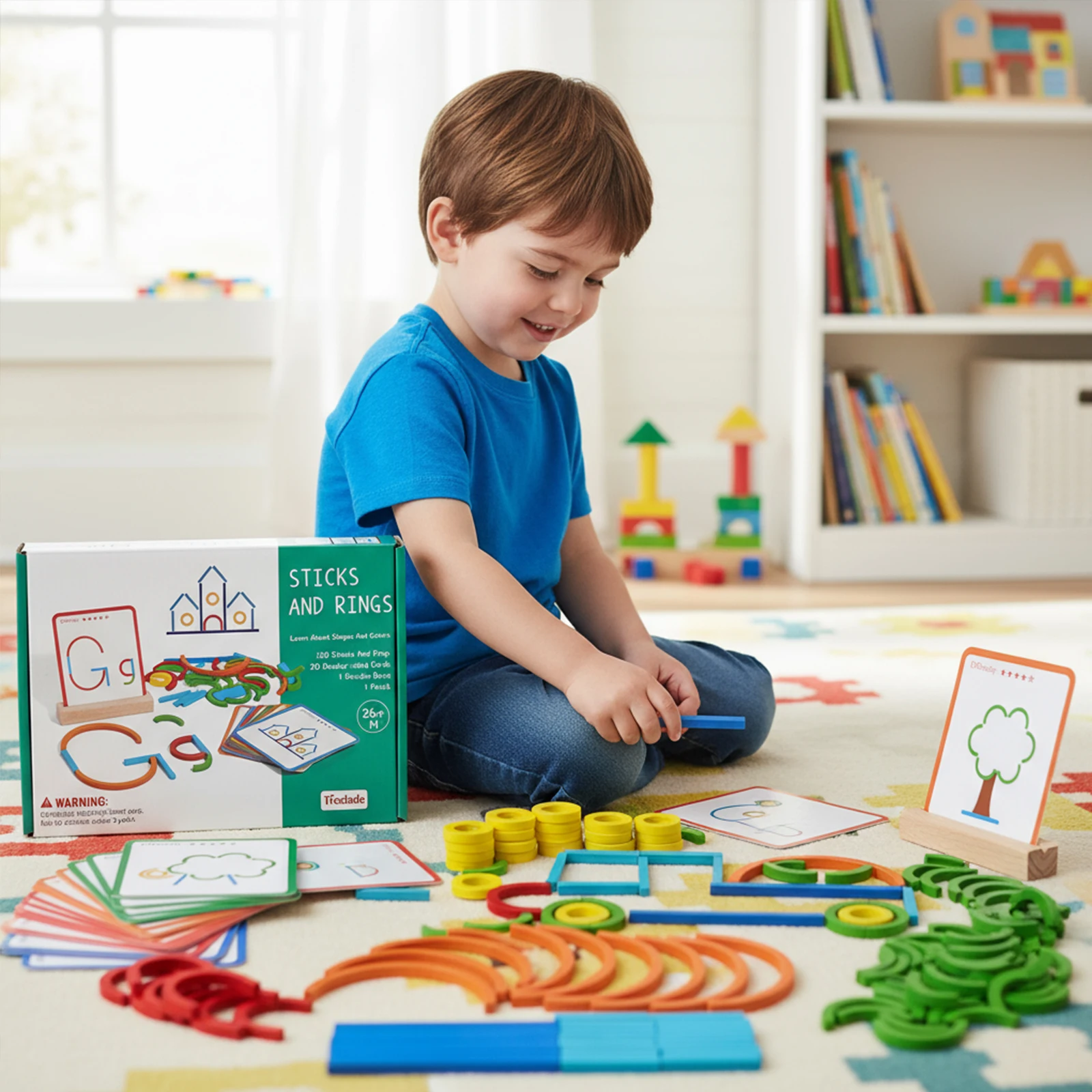 

120 шт. умные палочки Монтессори, правописание STEM и искусство в одной игрушке, деревянные креативные палочки и кольца-головоломки для мальчиков 3-6 лет