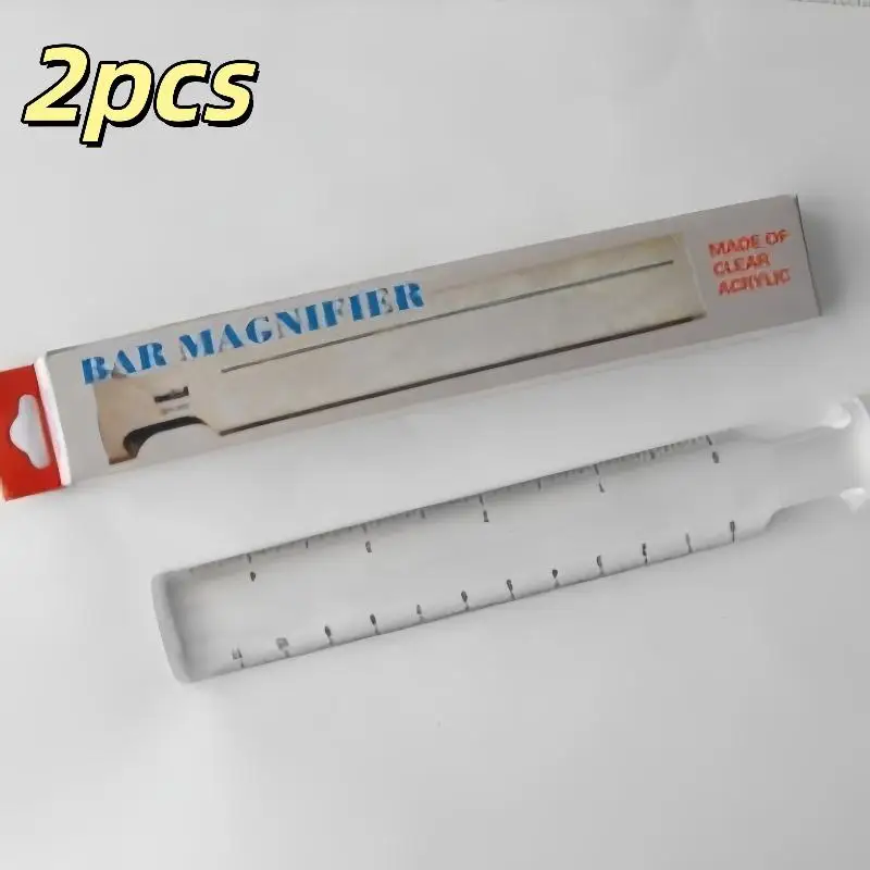 2Pcs Portable Bar Magnifier Narrow Guide-line In Center 2x Magnifier Ruler Handheld Acrylic Magnifying Glass With 110 Mm Scale