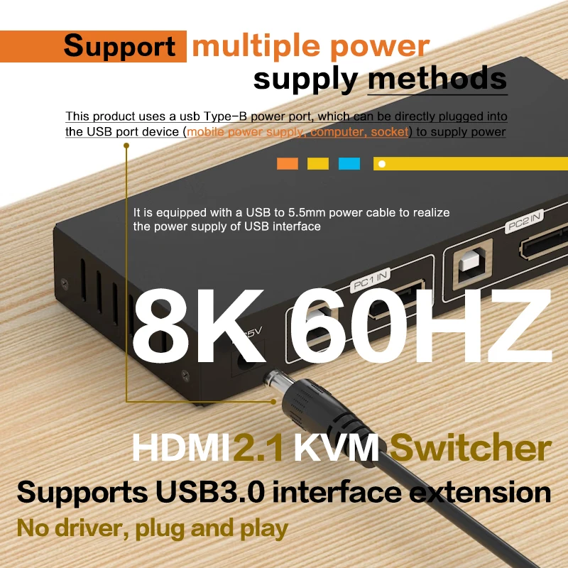 8k hdmi 2.1 switch 2 in 1 4K 120Hz 8K 60Hz Dual Port USB 3.0 KVM Switch HDR HDCP2.3 HDMI KVM Switcher for Nvidia Monitor  Xbox