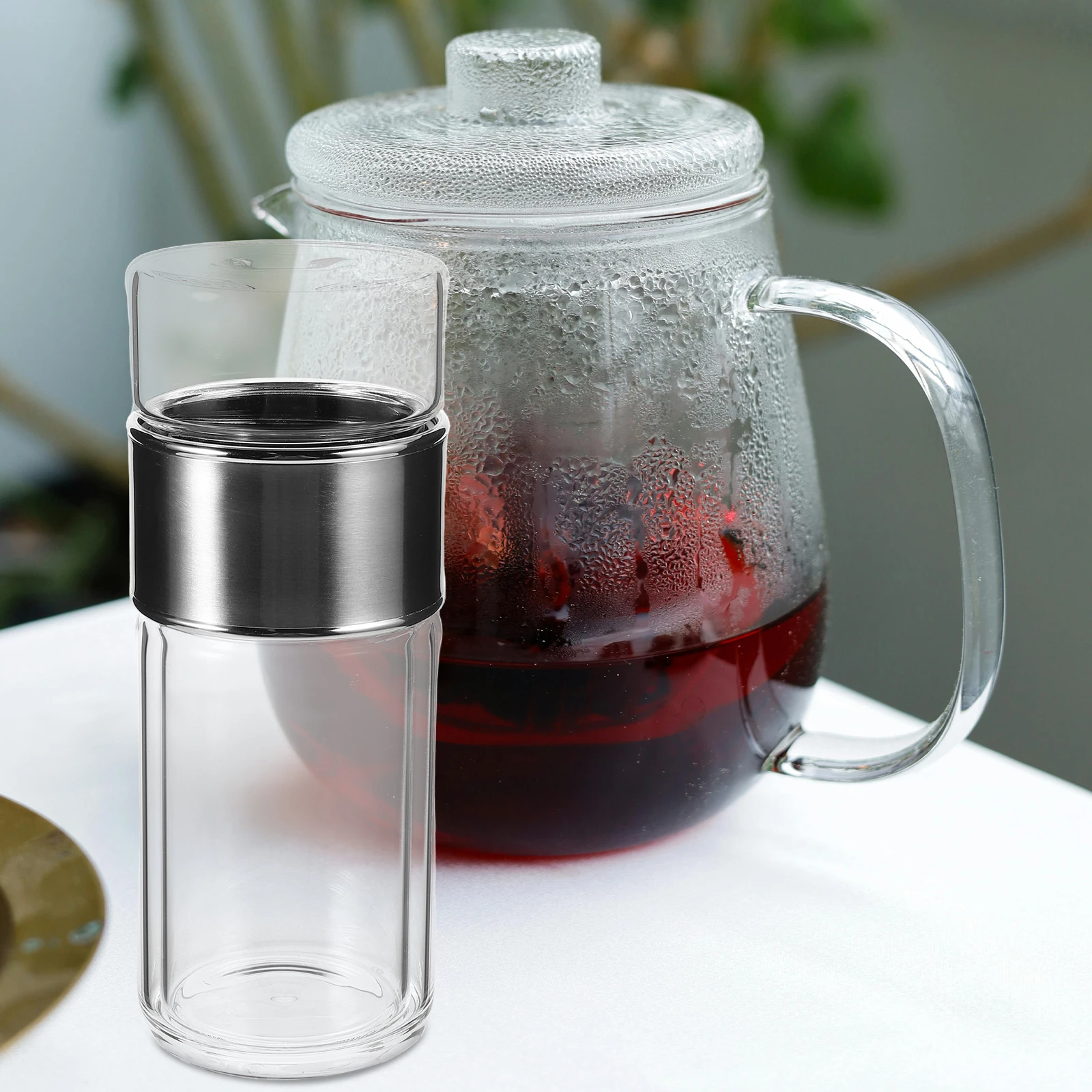 

Double Layer Glass Tea Infuser Bottle Separation Cup for Loose Leaf Tea Brewing with Built-in Strainer Heat Resistant Household