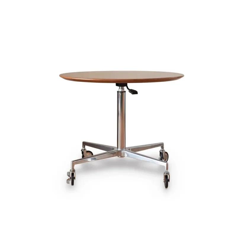 

Nordic all solid wood coffee work table, stainless steel negotiation table, movable coffee table Dynamic Island round table