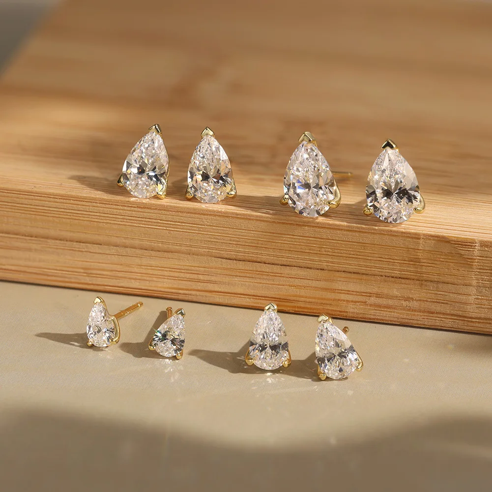 Classic Versatile Style Water Drop Shape 925 Sterling Silver 14K Gold Plated Moissanite Earrings For Women Daily Wear Jewerly