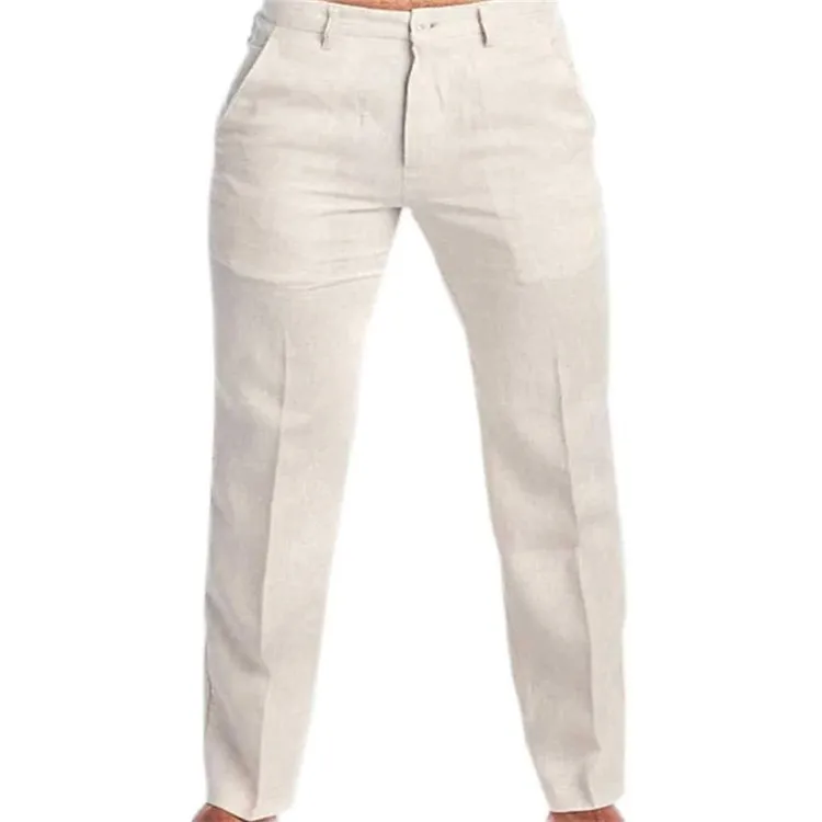 Spring Summer New Fashion Men's Solid Color Linen Srtaight Pants Multi-color Baggy Wide Leg Casual Trousers Male Trendy Pants