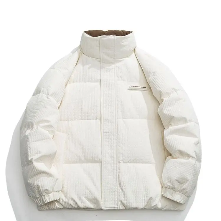 

Men's textured stand-up collar down jacket men's short loose large size winter trend versatile couple warm jacket