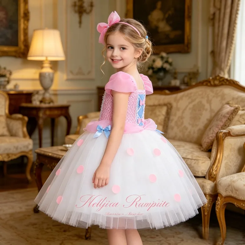 Pink Tulle Tutu Skirt Fluffy Mesh Mini Gown Matching Headwear Set Birthday Stage Photo Evening Holiday Gathering Party Outfit