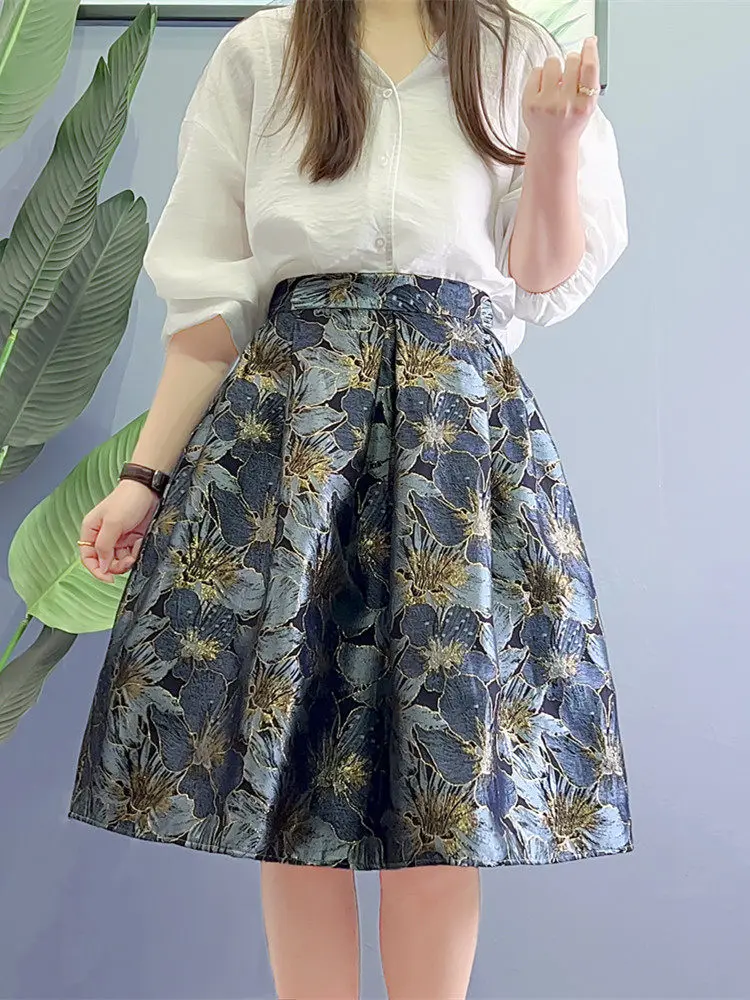 High Waist Female Ball Gown Skirts New Spring Autumn Vintage Pleated Skirt Elegant Mid-length Knee-length Women Pleated Skirt