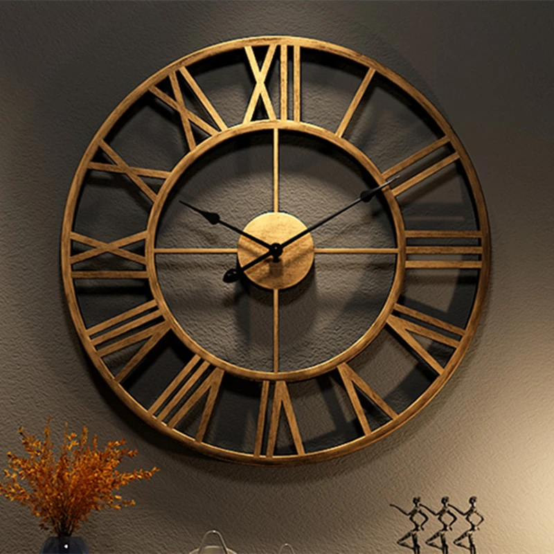 

Modern Nordic Large 3D Decorative Wall Clocks Retro Roman Digital Metal Precision Silent Living Room Restaurant Decoration 60cm