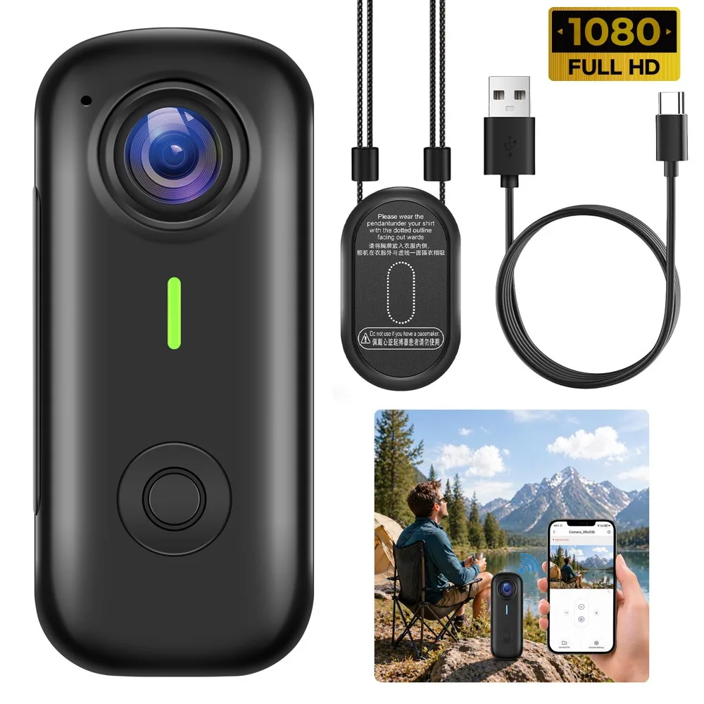 Caméra de sport HD 1080P magnétique et portable avec 120 °   Objectif grand angle – Enregistreur portable à porter sur le corps. Idéal pour le ski, le vélo, les promenades avec le chien et le tournage de films en extérieur ; utilisation mains libres pour immortaliser des moments passionnants du point de vue du spectateur.